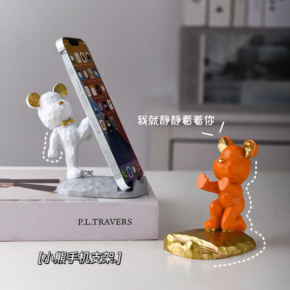 Toegangsleutel opslaglade creatief beer pop mobiele telefoon beugel moderne hars sculptuur woonkamer tafel decoratie cadeau