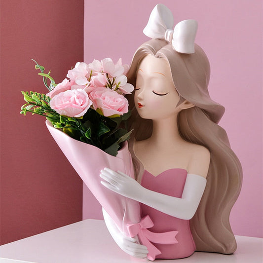 פסל ילדה תפאורה ביתית אגרטל יצירתי שרף שרף אחסון מגש מגש סלון אגרטלים של פרח מלאכה לקישוט סלון
