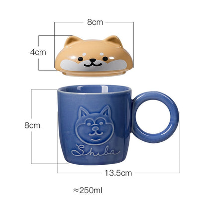 Cute Cartoon Panda Hedgehog Cat Dog Cup With Lid and Ring Handle Ceramic Personalized Animal Mugs For Coffee Tea Milk Funny Gift
