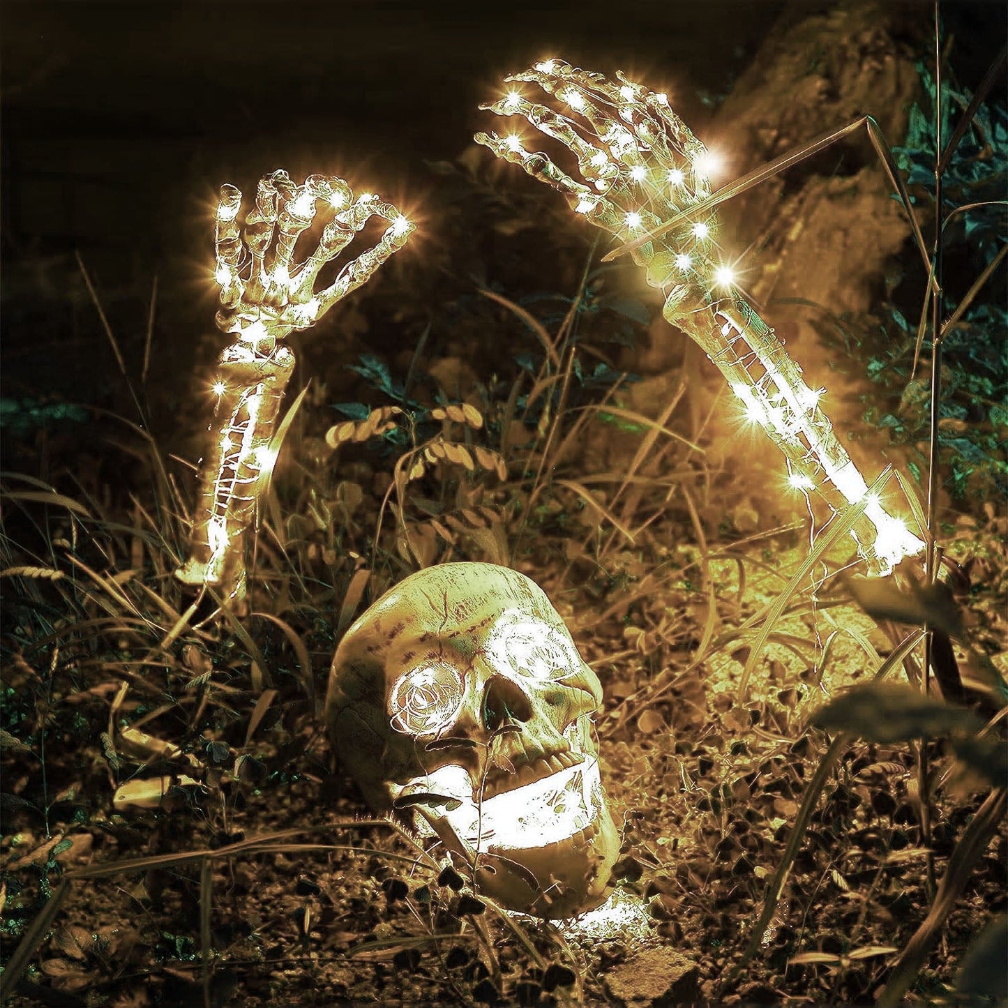 Decoración de estaca de esqueleto LED de Halloween esqueletos espeluznantes con luces decoración del cementerio del patio