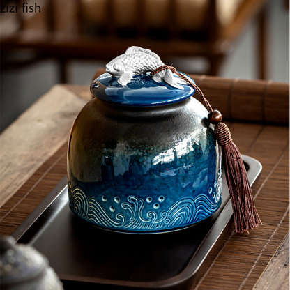 Latas de té de cerámica de cerámica china gran frasco de té de té tarda de té de té recipiente de té organizador de alimentos frascos botella de almacenamiento