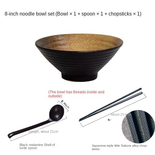 Japansk kreativ bordsuppsättning, kommersiell bambuhatt keramisk skål, hushålls stora ramen, ris, nudlar, soppskål