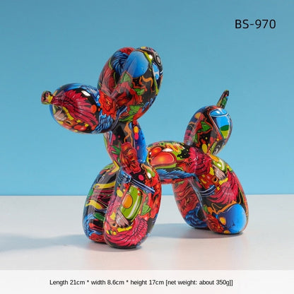 Nordic Modern Art Resin Graffiti Sculpture Balloon Dog Statue Creative Colored Craft Figurine Gift Home Office Desktop Decor