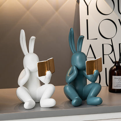 Cartoon Creative Reading Rabbit Ornament Home Decoration Living Room Bedroom Desktop Fashion Series Resin Model Statue Gift