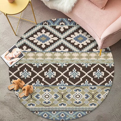 Bohemian Style Round Carpet Dekorasi Rumah Ukuran Besar Kamar Tidur Karpet Lembut Berbulu Untuk Ruang Tamu Tikar Lantai Plush Pendek Pendek