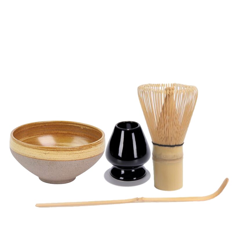 Conjuntos tradicionales de matcha bambúa de bambú natural batidor cerémico bazador de tazón de tazón