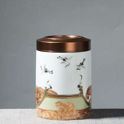 Klassieke keramische thee caddy reizen draagbare ronde vorm thee kan kruiden thee-doos snoep opslag tank koffie cani vocht-proof pot
