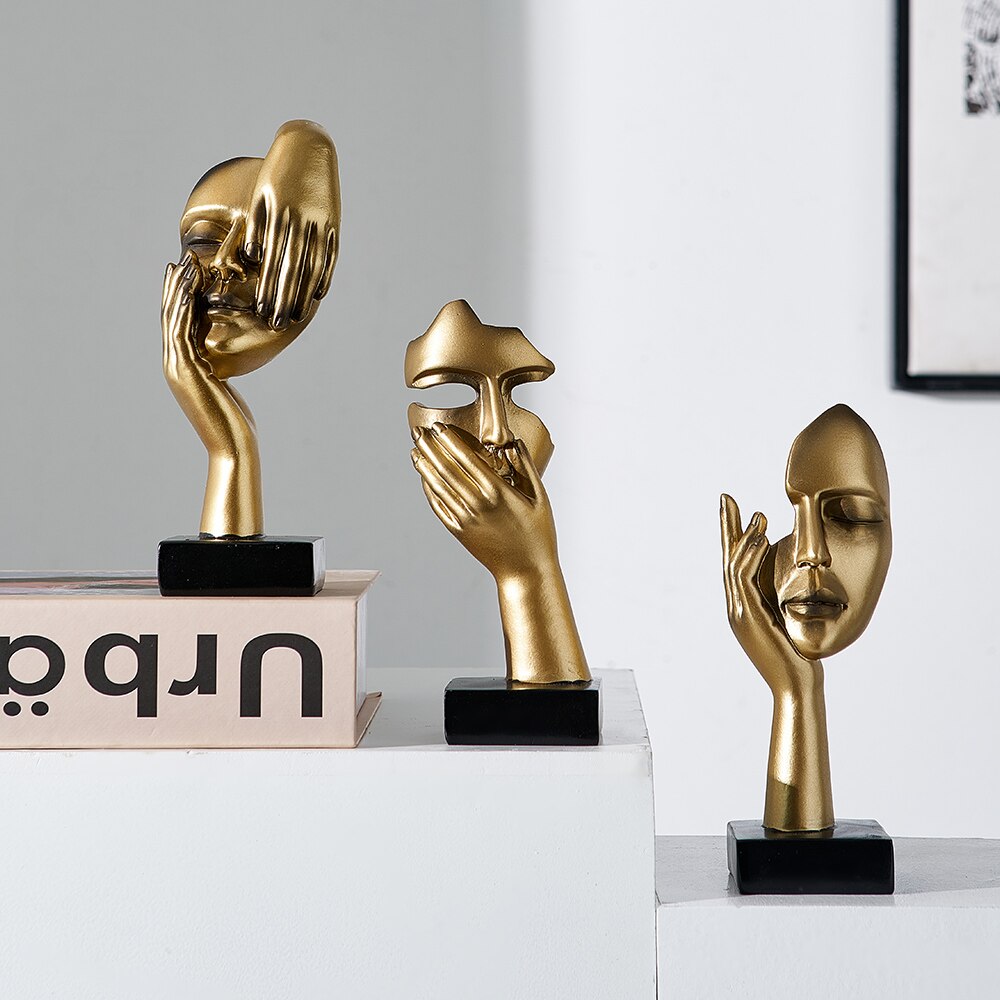 Moderne Noordse woninginrichting Human Face Miniatures Desk Accessoires Denker Sculpturen Figurines Room Decoratie Metaal Figurine