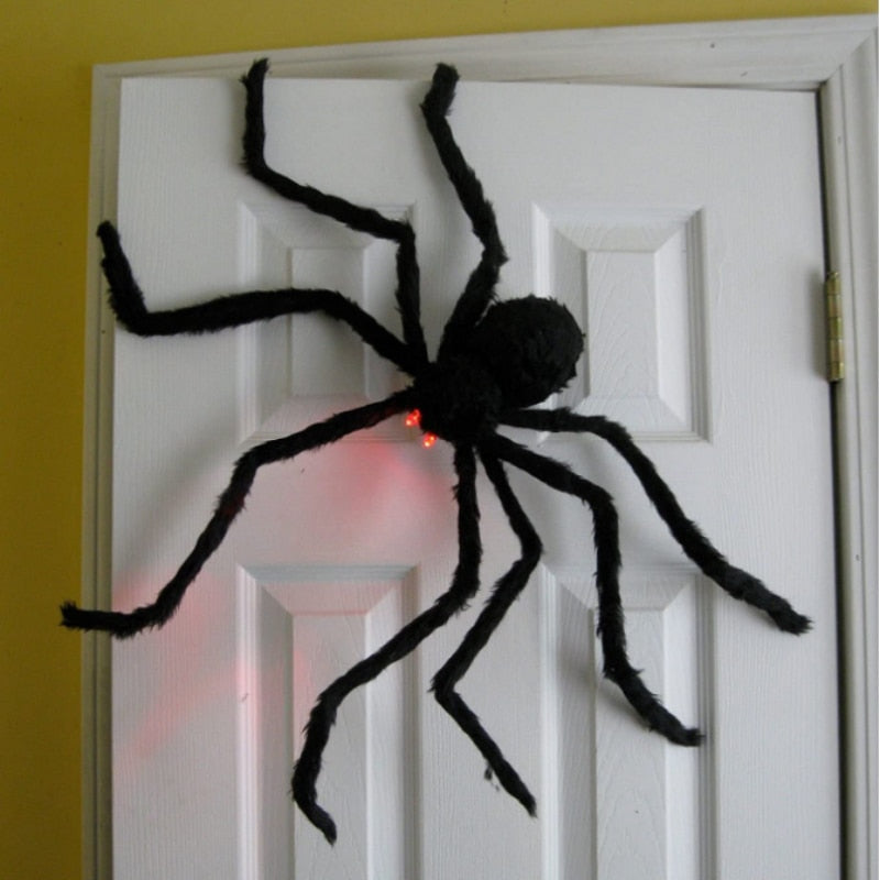 Araignée géante en peluche noire, 30cm, 50cm, 75cm, 90cm, décorations d'halloween pour la maison 2023, extérieur, Bar, maison hantée, accessoires d'horreur 