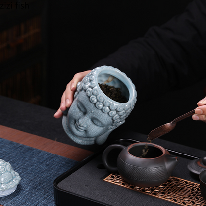 Buddha Ceraamic Tea Jar Tea Caddy -varaston sinetöity Tank Tea -säiliö karkkiruoka
