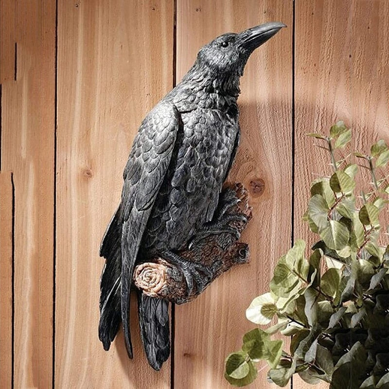 Statue de faux corbeau en résine, Sculpture de corbeau d'oiseau, décor d'extérieur d'halloween créatif pour jardin, décoration d'animaux de cour