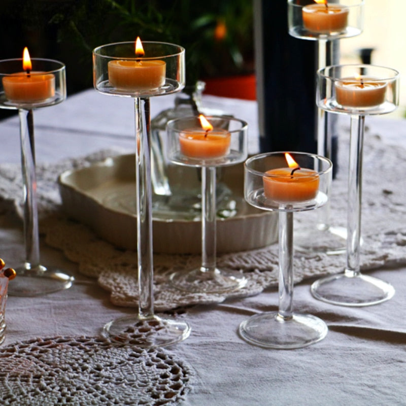 Glazen kandelaars zetten groenlicht kaarsenhouder thuis decor bruiloft tafel centerpieces kristallen houder eettafel instelling