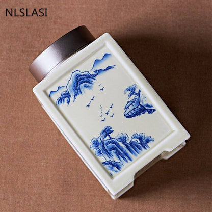 Kinesisk Firkantet Keramikk Tea Caddy Oolong Tieguanyin-beholdere Reise-tepose forseglet krukke Kaffebeholder Kjøkken Spice Organizer