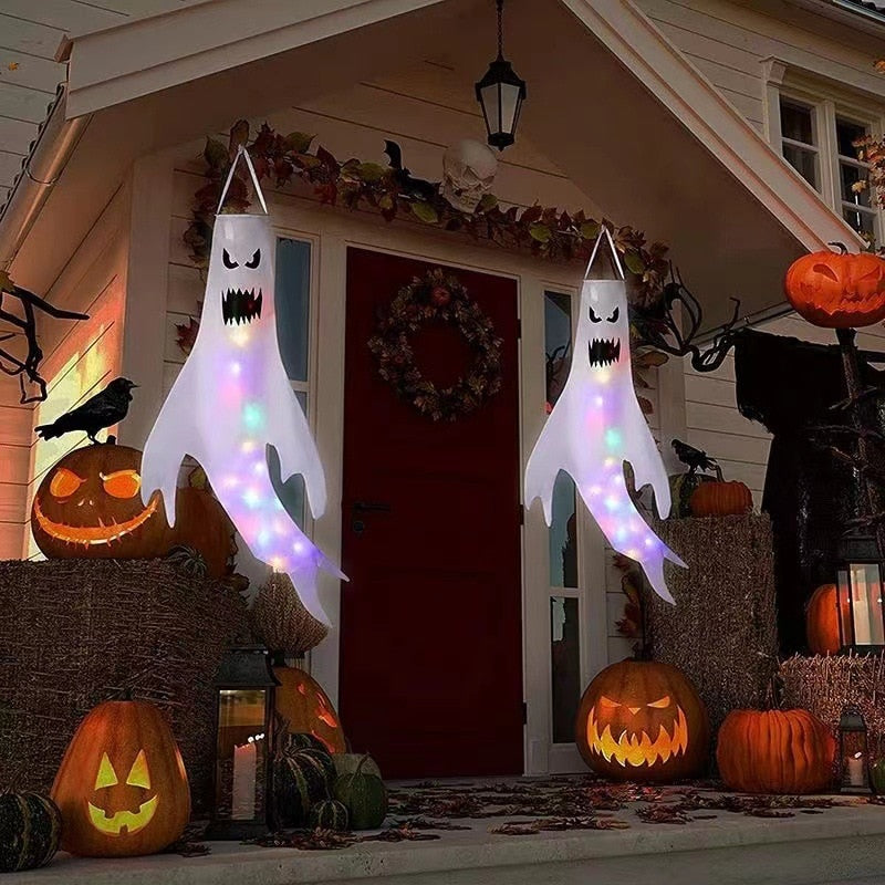 Светодиодный свет Хэллоуин Висящий призрак Дети Фаворы Хэллоуин вечеринка на открытом воздухе в помещении для дома