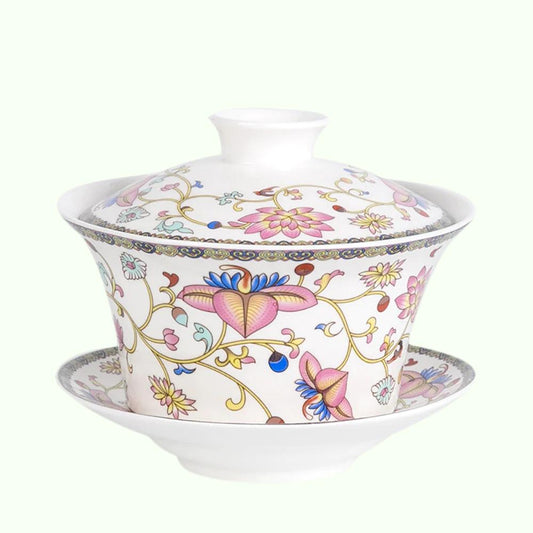 350ml Large Capacity Ceramics Gaiwan Tea Cup Chinese Tea Cups Soup With Lid Bowl Lotus Hand Drawing Porcelain Gaiwan for Travel