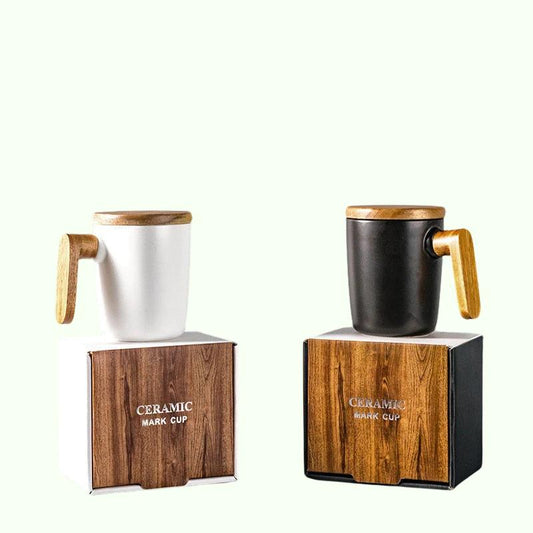 Geschenkpakket houten handvat met deksel koffie -kopje liefhebbers koffie mokken keramische koffiemok cup set houten koffiekopje