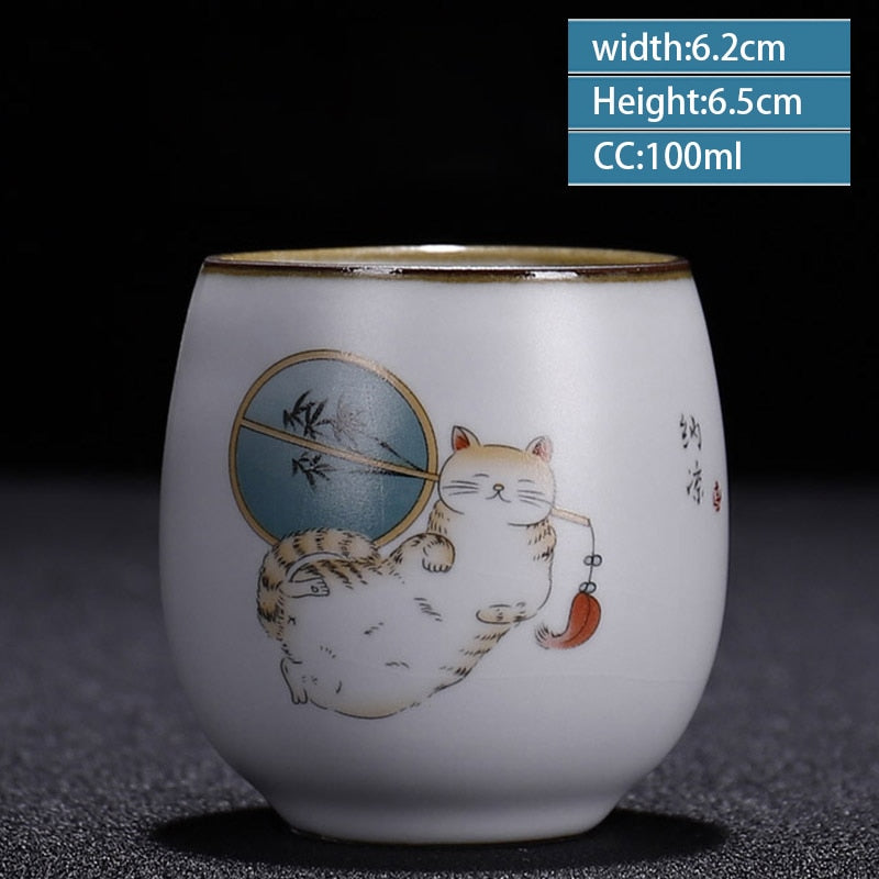 Retro Ru Kiln Ceramic Teacup Coffee Cawan Teh Teh Teh Teh Teh Cina Set Aksesori Master Teacup Drinkware 100ml
