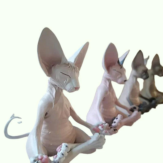 Sphynx chat méditer Figurines de collection Miniature bouddha chat Figurine modèle Animal poupée jouets chat sans poils Figurine décor à la maison 