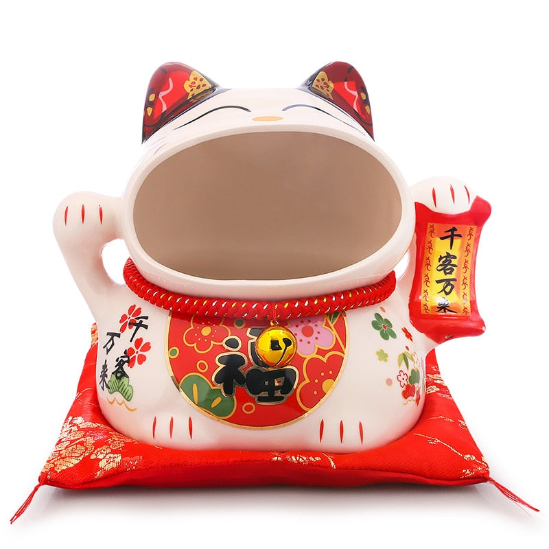 8 inch Ceramic Maneki Neko Candy Box Lucky Cat Money Box Piggy Bank Fortune Cat Storage Snack Jar