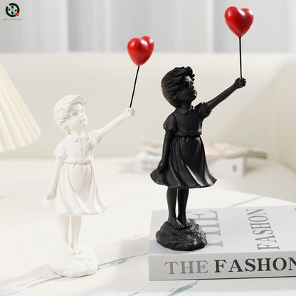 Flying Balloon Girl Figurine, Banksy Home Decor Modern Art Sculpture, harpiksfigurhåndverk ornament, samleobjekt statue