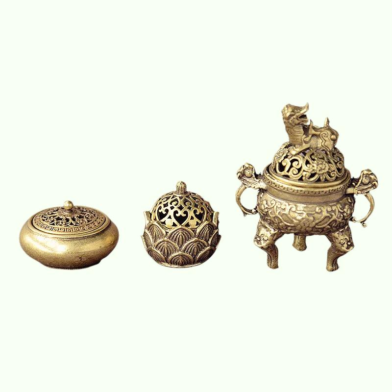 Brass Pocket Lotus Nine Tripod Incense Burner Hollow Incense Offering Coffee Table Ornaments Mini Incense Burners Copper