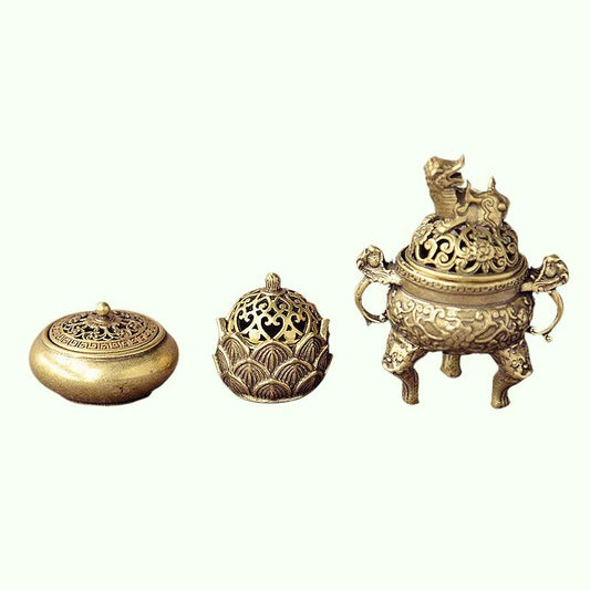 Messing Pocket Lotus Nine Tripod Weihrauchbrenner Hohl Weihrauchangebot Couchtisch Ornamente Mini Weihrauchbrenner Kupfer