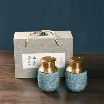 Ceramic Tea Caddy Metal Copertura Scatola da tè sigillata con scatola da regalo Organizzatore di tè per tè Organizzatore di caramelle Canta