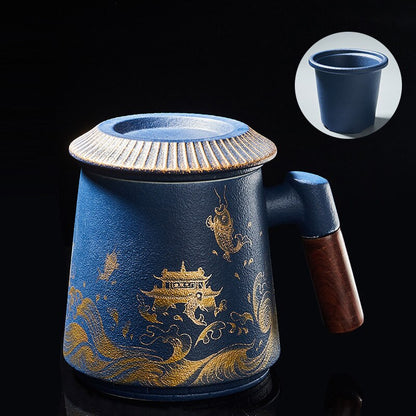 Fish Leaping Dragon Gate Mug Ceramic Tea Cup Personalized Filter Tea Cup with Lid Tea Separation Cup Flower Tea Cup Office Cup