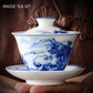 Gaiwan – porcelaine blanche paysage bleu et blanc, maison avec couvercle, tasse à thé, bol, services à thé chinois en céramique, machine à thé faite à la main