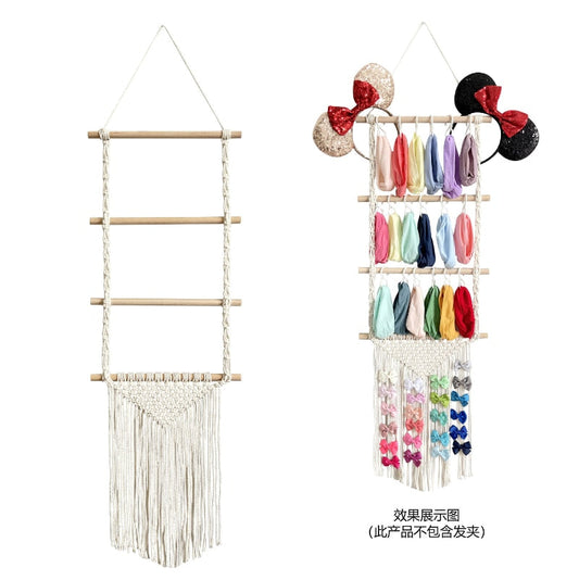 Bohemian Diy Hand-woven Hair Accessories Hairpin Storage Rack Cotton Rope Tapestry Tassel Home Wall Decoration.