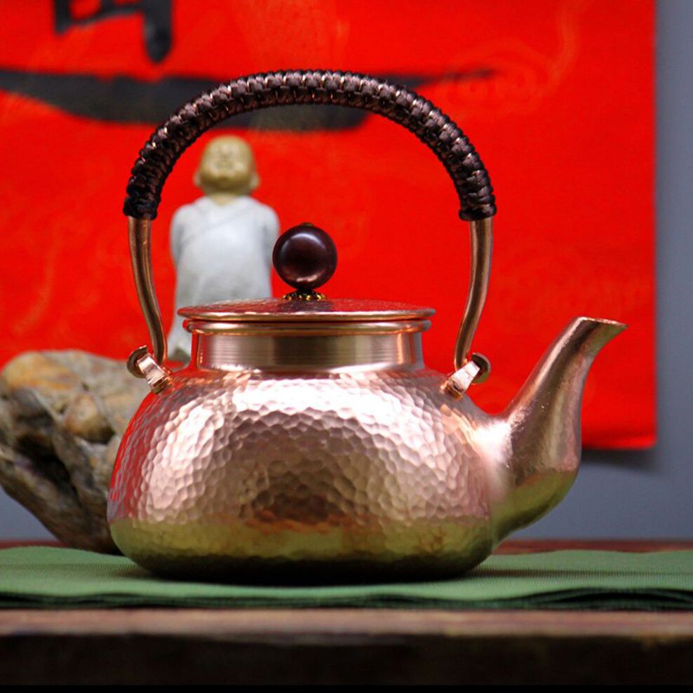 500ML Handgemachte Antike Kupfer Topf Für Hause Reines Kupfer Kochendem Wasserkocher Verdickte Rot Kupfer Teekanne Gesundheit Tee Wasserkocher