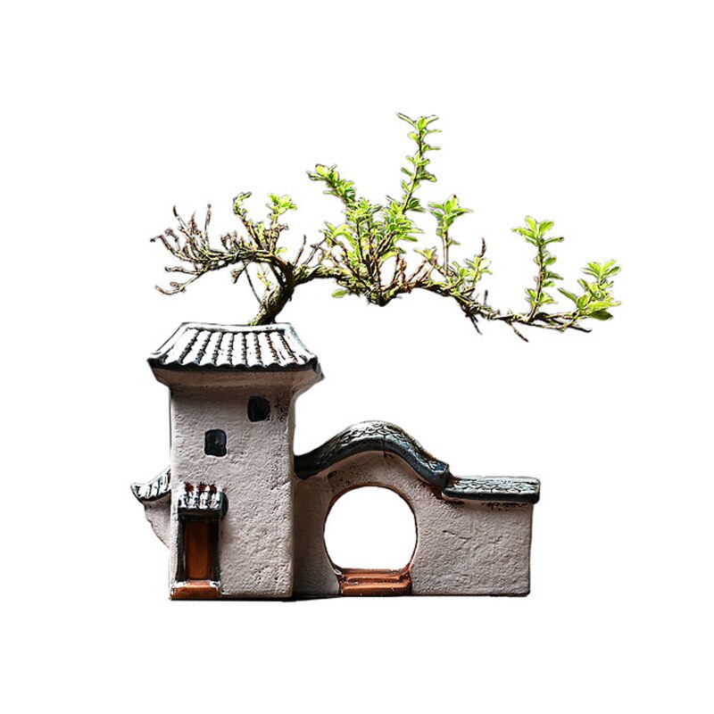 Chinesische Antike Haus Retro Gebäude Keramik Blumentopf Dekoration Garten Bonsai Figuren Miniaturen Hause Ornamente Freies Schiff 