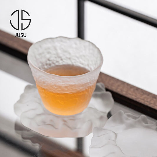 Japansk stil Glaze Teacup and Saucer Set Glass Tea Cup Kung Fu Creative Crystal Coffee Mug Espresso Cups Luxury Sake Cup Gift