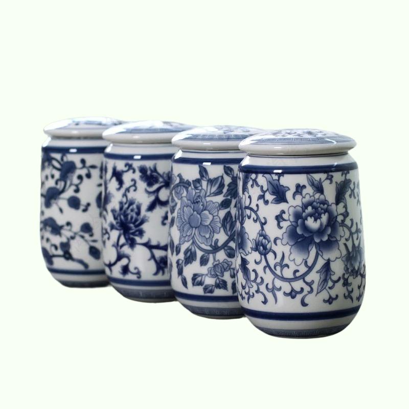 中国宮殿青と白の磁器茶筒ポータブルセラミック密封容器旅行ティーバッグ収納ボックスコーヒーキャニスター