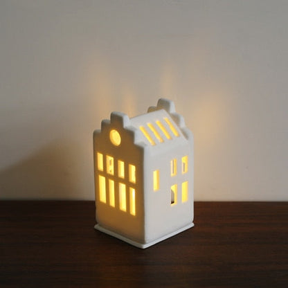 Skandynawski styl mały domek świecy ceramiczny wydrążony w architektoniczny uchwyt woskowy woska Pure White Home Accessories Lampa