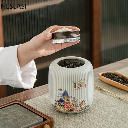 High-end Ceramics Tea Caddy Large Capacity Household Storage Tank Travel Sealed Tea Jar Coffee Powder Candy Spice Canister