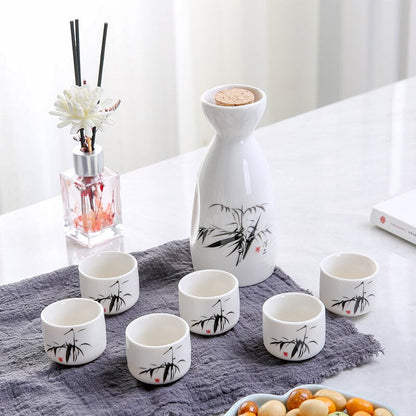 日本スタイルのヒップフラスキヴィンテージセラミック酒ポットカップセットホームキッチンオフィスフラゴン酒カップ