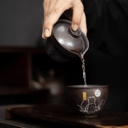 Service à thé de voyage à pois argentés, service à thé chinois Gaiwan créatif rétro haut de gamme en céramique pour thé vert Longjing