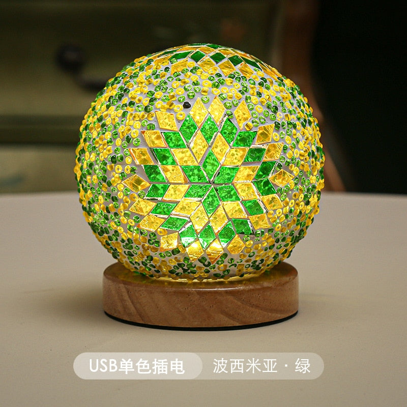 Luz de bohemia artística creativa Lámpara de decoración de mosaico Manual de mosaico Vela de luz electrónica USB para habitación