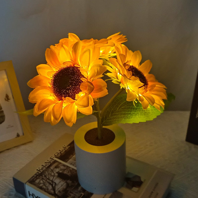 LED Sunflower Bouquet Night Light Simulation Flower Atmosphere Desk Light Romantic Bedside Flower Lamp Gift Cafe Home Room Decor