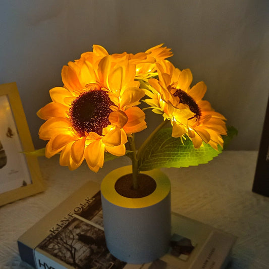 LED Sunflower Bouquet Malam Simulasi Cahaya Suasana Bunga Meja Cahaya Romantis Tempat Tidur Romantis Lampu Bunga Hadiah Cafe Dekorasi Kamar Rumah
