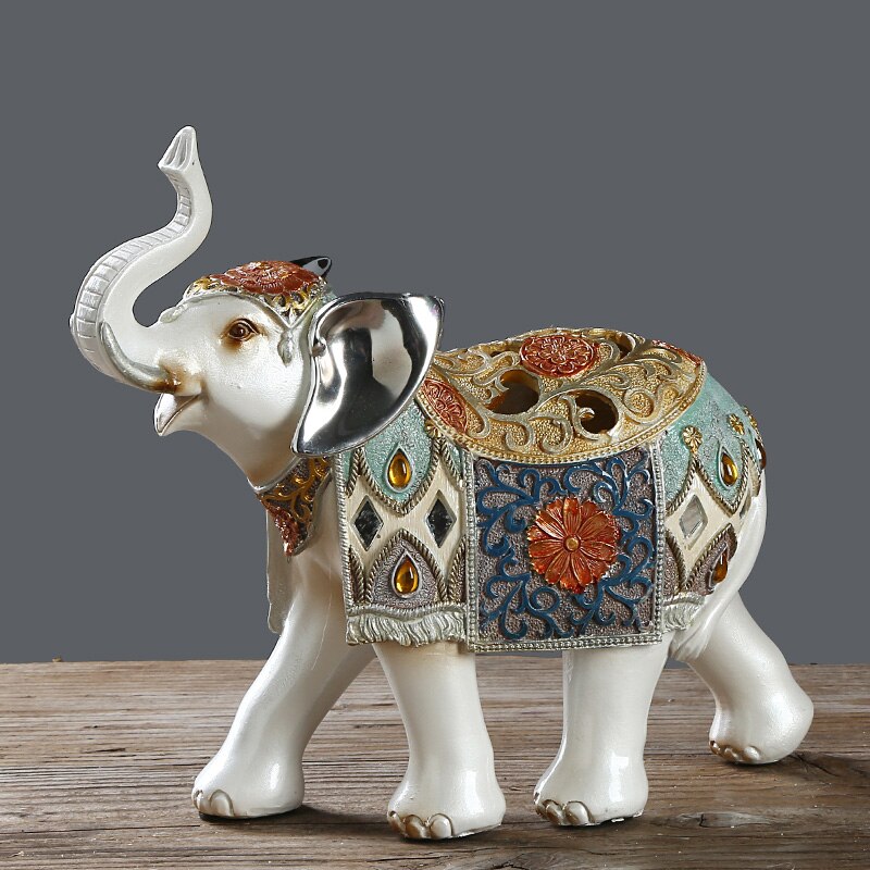 Statue d'éléphant porte-bonheur, Figurines d'éléphant en résine, miniatures de bureau, ornement d'éléphant Feng Shui doré, décoration de la maison 