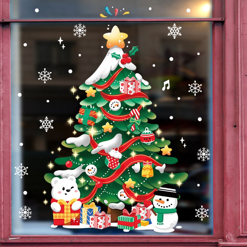 1set Papai Noel Snowman Snowman Elk Window Snowners Snowflake Electroestatic Wall Sticker 2023 Decoração de Natal para o Ano Novo em casa