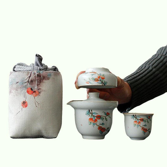 Portable Ceramics Tea Pot and Cup Set Chinese Tea Infuser Customized Tea Ceremony Supplies Travel Tea Set A Pot of Two Cups