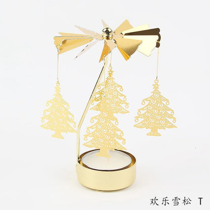2023 Romantisk roterende lysestaker Rotasjon Spinning Carrousel Tea Light Candle Holder Middag Julefest Dekorasjon