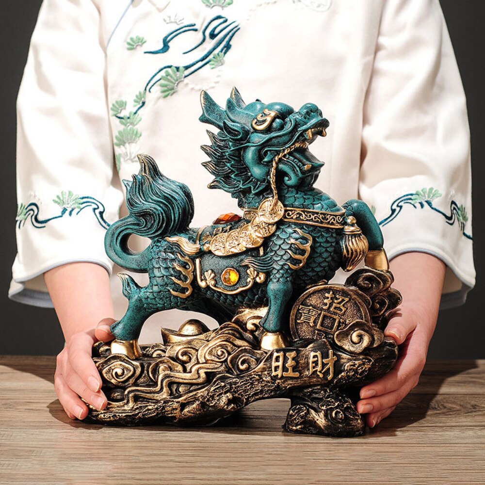 Statue porte-bonheur Kirin chinois, Animal dominateur, décoration de salon, résine, Sculpture d'art moderne, accessoires, cadeau 