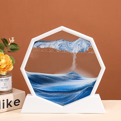 3D Moving Sand Art Gambar Bundar Pindah Jam Glass 3D Gunung Sandscape Tampilan Gerakan Lukisan Lukisan Dekorasi Rumah Hadiah