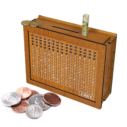 Money Box Piggy Bank Wood Money Bank Genanvendelig pengeboks med sparemål og tal at tjekke for hjælper vanen med at spare