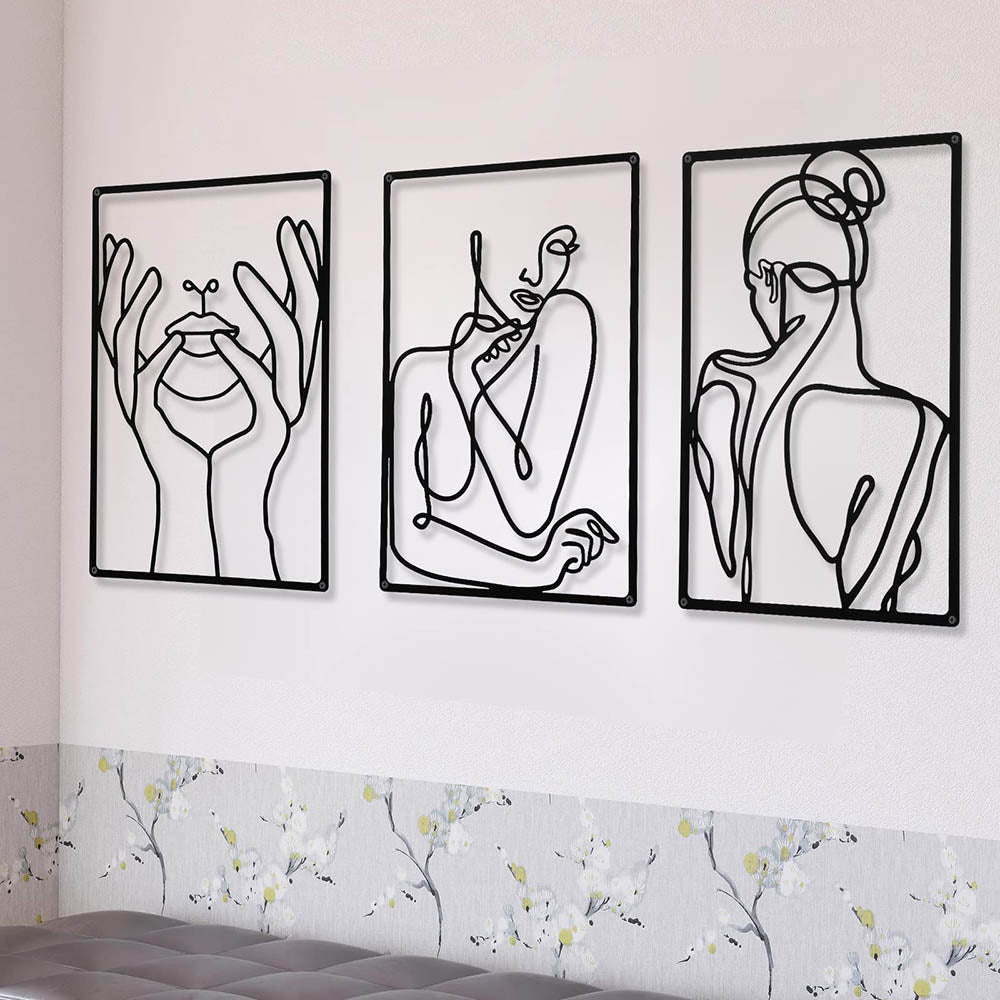 3 stykker sæt minimalistisk abstrakt kvinde form metalskilte nordisk stil vægkunst levende soveværelse værelse dekor sort udskæring dekoration