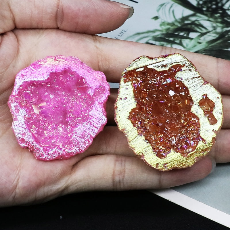 Natural Agate Electroplated Colourful Cornucopia Reiki Healing Raw Crystal Geode Specimen Room Decor Mineral Home Decoration